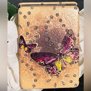 Mirror Double-Sided Butterfly Pattern W/Stone Accent NIP